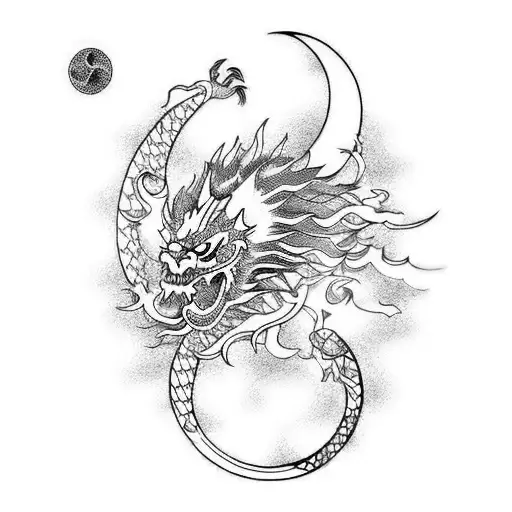 Contemporary Moon And Chinese Dragon