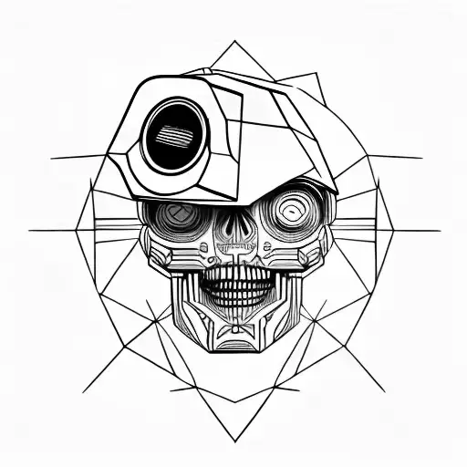 Futuristic Robotic Skull 45 Degree Angle To A Side Wearing A Virtual Reality Headset Eyeless Cyclops