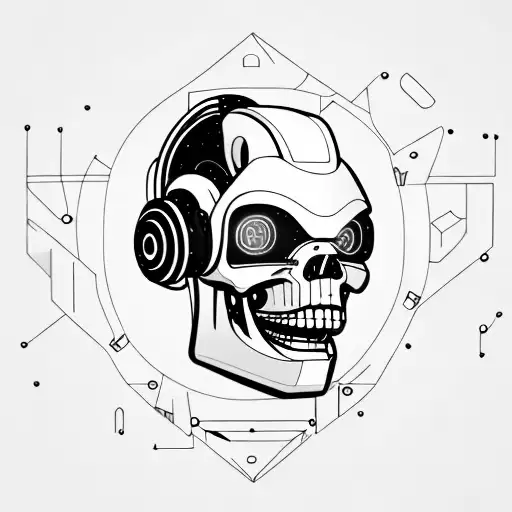 Futuristic Robotic Skull Head Wearing A Virtualreality Headset Noeyes 45 Degree Angle To A Side