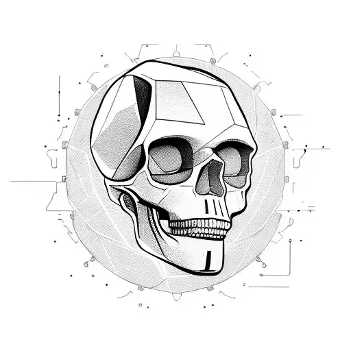 Skull Of A Futuristic Robot 45 Degree Angle To A Side With Visor Instead Of Eyes