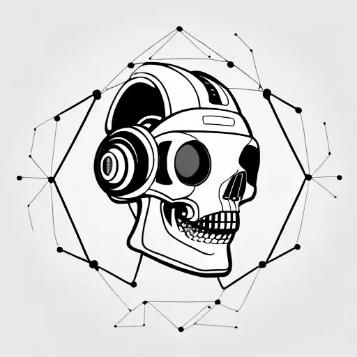 Futuristic Robotic Skull Head Wearing A Virtualreality Headset Coveredeyes 45 Degree Angle To A Side