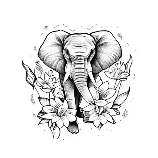 Elephant With Lillies