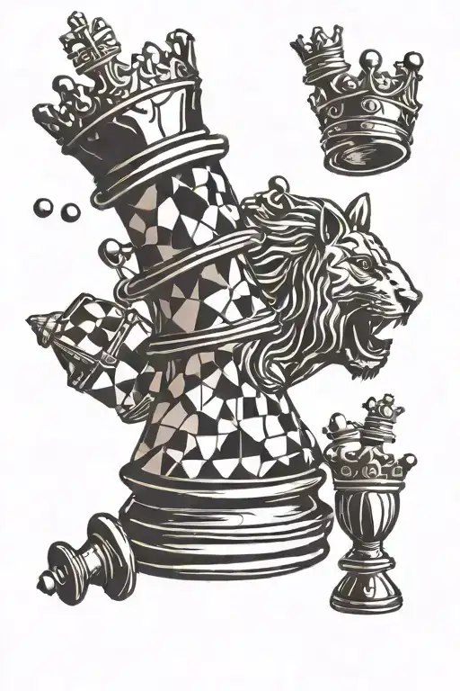 Chess Pawn With A Crown On Its Head With Other Chess Pieces Falling Around It