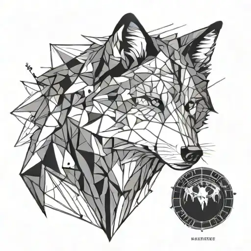 Draw A Tattoo Of A Black And White Wolf With Straight Lines On Your Forearm