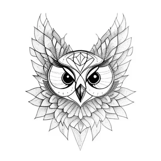 A Blackwork Tattoo Of An Owl Perched On A Tree Branch In A Forest