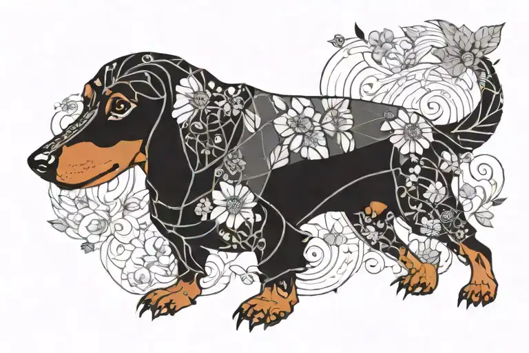 Floral Dachshund Full Body