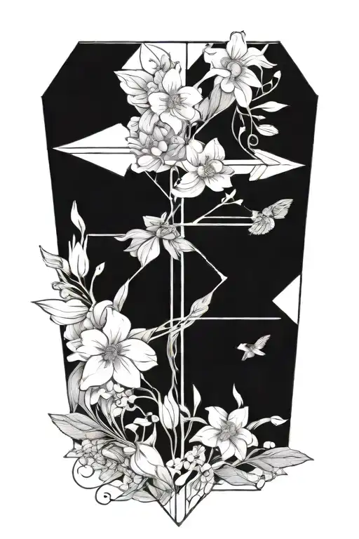 A Long Arrow Surrounded By Violets And Daffodils