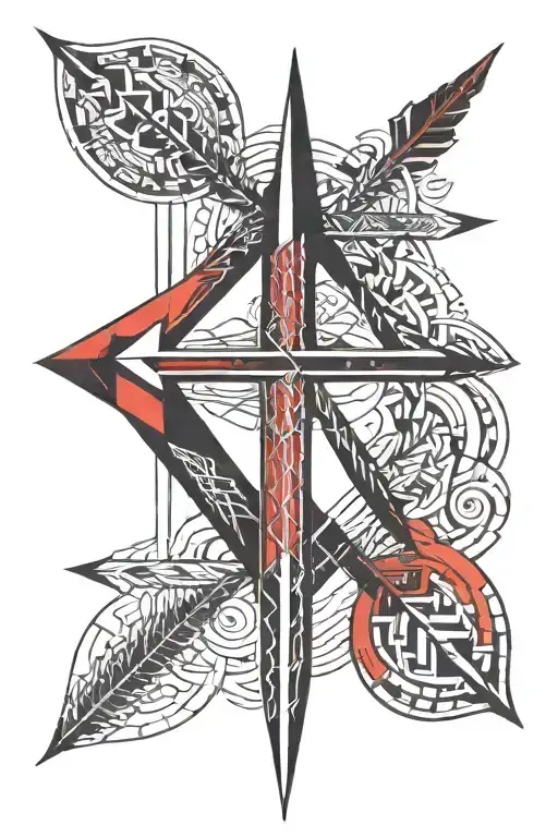 Forearm Tatto Of 3 Black Arrows Representing Adoption With A Red Vine Interwoven Between Them
