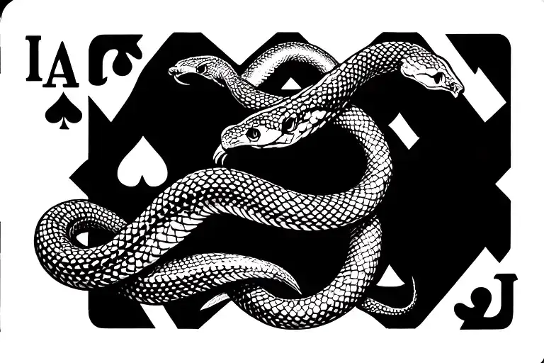 Snake Wrapping Around An Ace And 10 Playing Cards