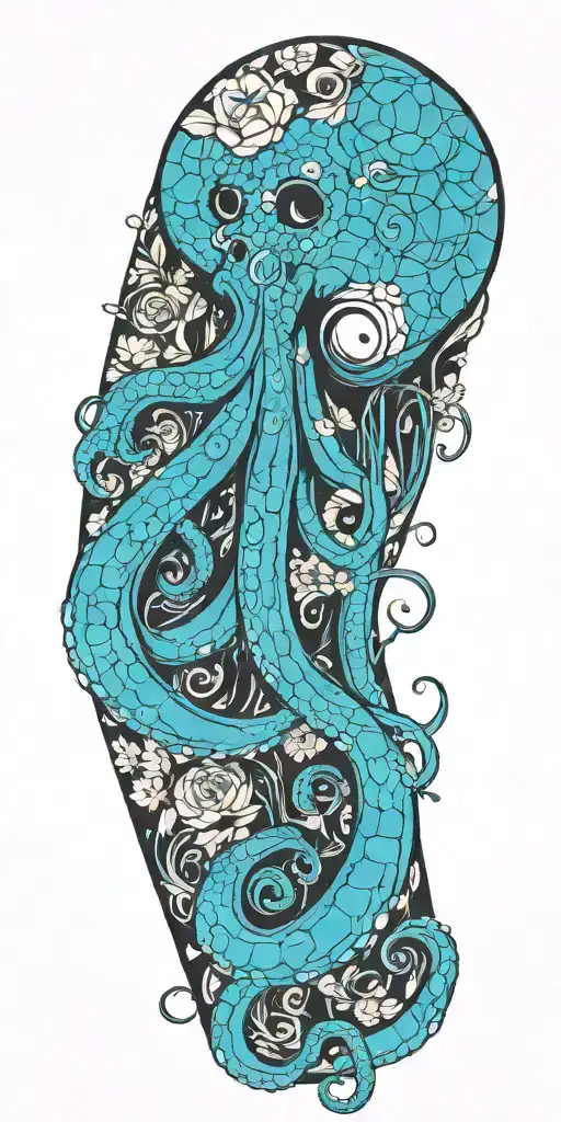 Gothic Octopus Wrapped Around Flowers And Wind