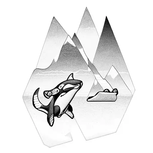 A Rock Climber Scaling A Mountain Peak Shaped Like An Orca