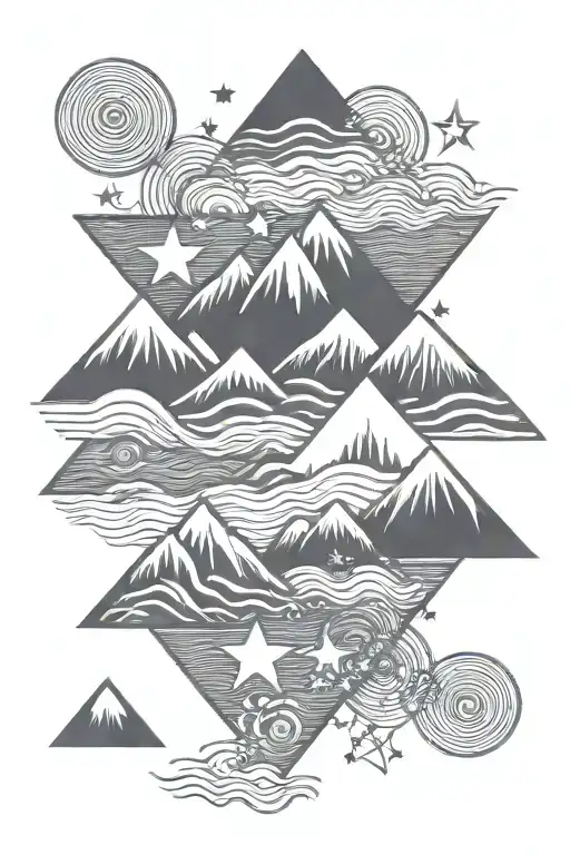 3 Stars Above A Mountain Above A Wave