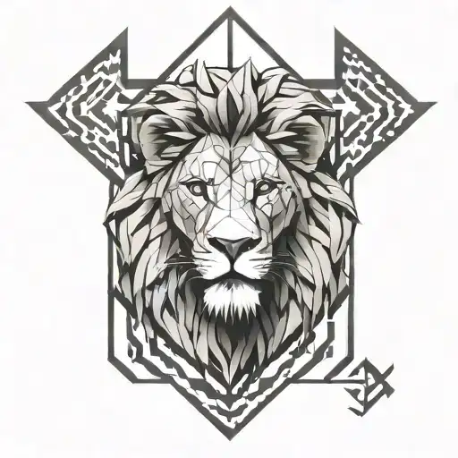 Lion Looking To The Left With Crosses Underneath