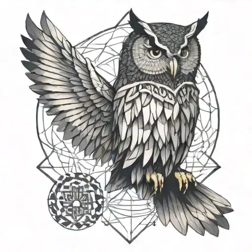 Mystical Owl Perched On A Sacred Geometric Symbol