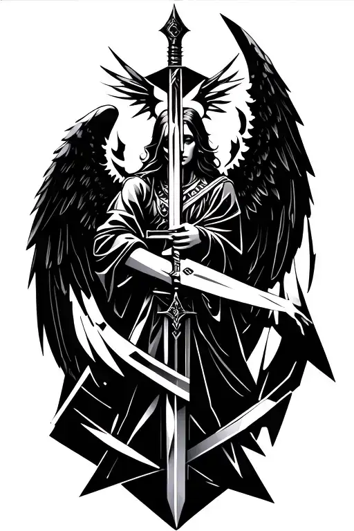 Machine Angel Holding A Sword