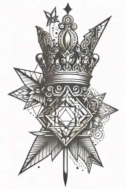 A Minimalist Tattoo Featuring A Combination Of Geometric Shapes And Crown Elements
