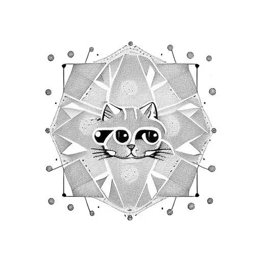 A Dotwork Tattoo Of A Simple Chemical Structure With A Cat Silhouette Incorporated Into It