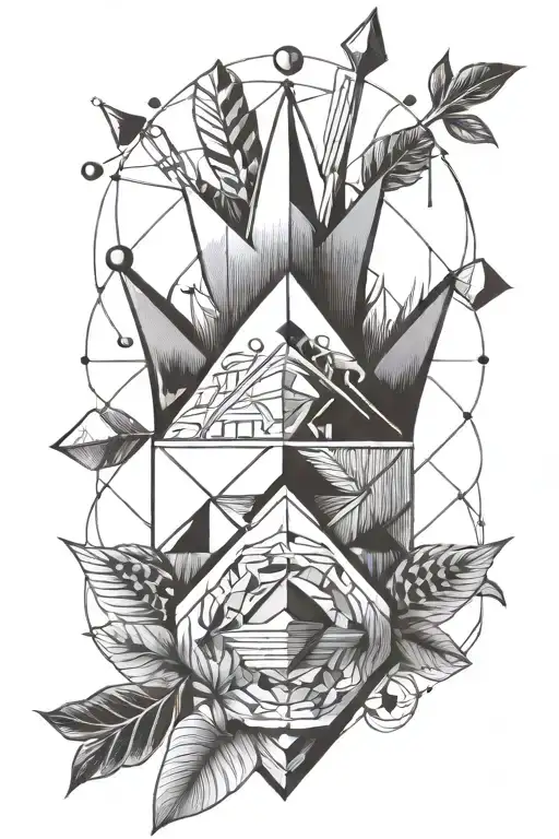 A Minimalist Tattoo Featuring A Combination Of Geometric Shapes And Crown Elements