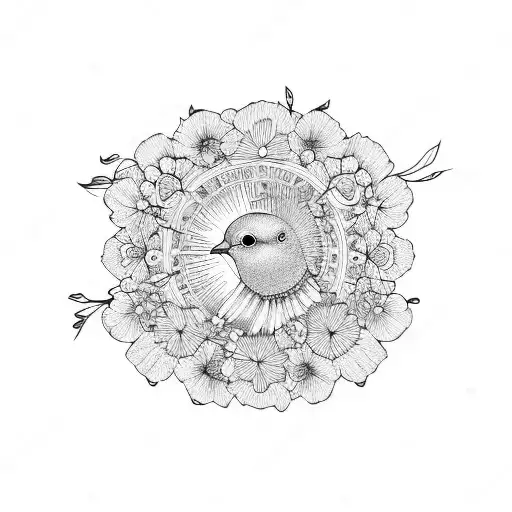 Pigeon In A Circle Of Flowers