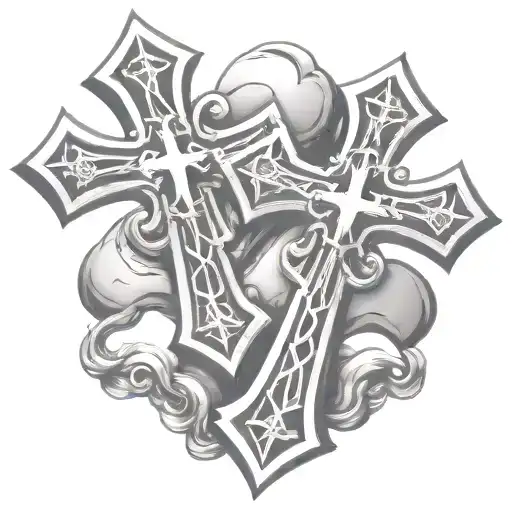 Two Chrome Hearts Crosses Very Close To Eachother With A Simple Design Behind Them