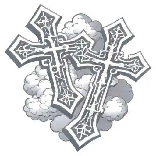 Two Chrome Hearts Crosses Very Close To Eachother With Clouds Behind Them