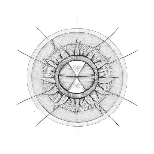 Sun And Moon Curve Line Intersecting With Blue And Yellow