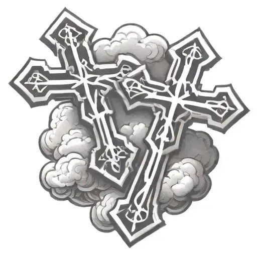 Two Chrome Hearts Crosses Very Close To Eachother With Clouds Behind Them