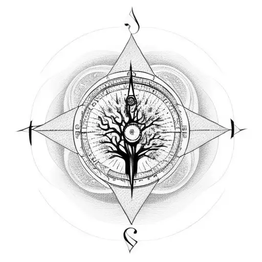 Tree Of Life With Compass And Hourglass And A Guitar