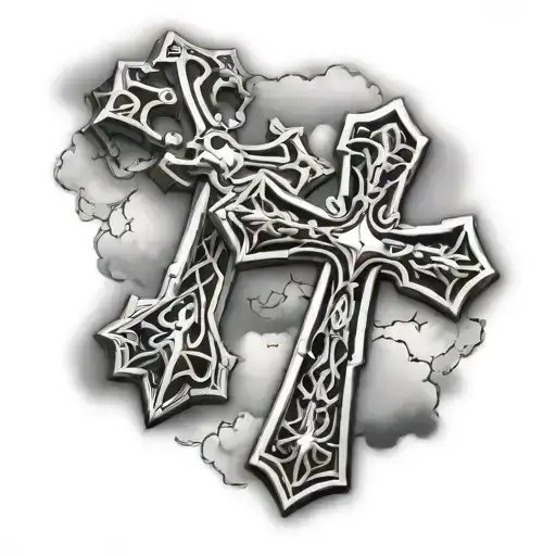 Two Chrome Hearts Crosses Very Close To Eachother With Clouds Behind Them