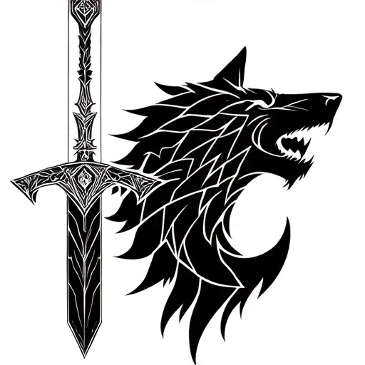 Viking Sword Wolf Howling