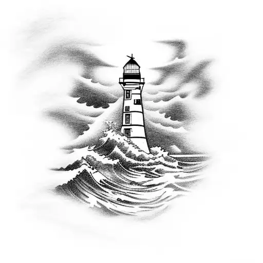 Lighthouse On Rocks With Stormy Sea