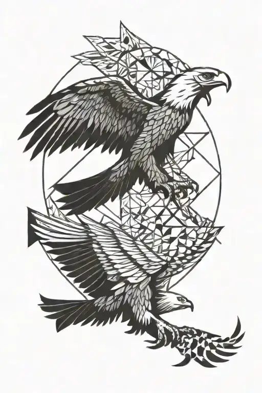 Simple Line Drawing Of An Eagle Flying Upward Direction With A Crow Trying To Keep Up