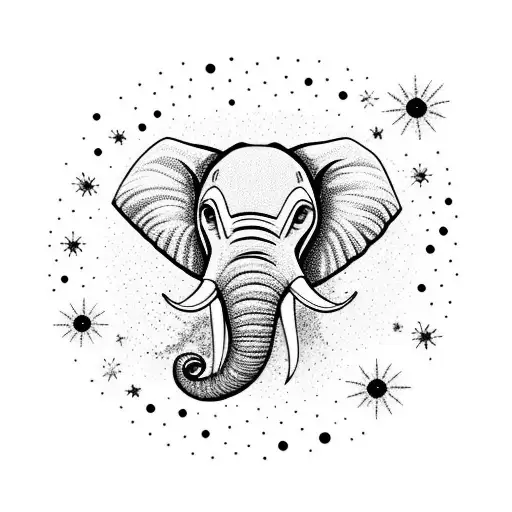 A Majestic Elephant Head Made Of Stars And Constellations