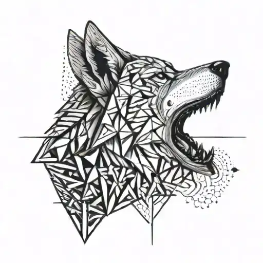 A Tattoo Of A Geometric Wolf Howling At The Moon With Intricate Dotwork Details