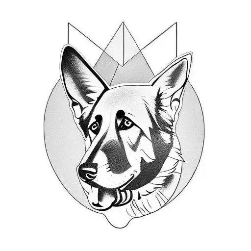 A Minimalist Tattoo Of A German Shepherd Silhouette Formed By Geometric Shapes