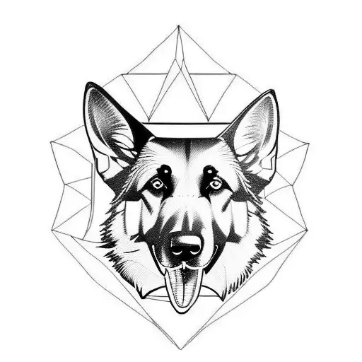 Tattoo Of A German Shepherd Silhouette Formed By Geometric Shapes