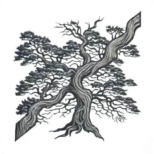 A Serene Redwood Tree With Intricate Roots Intertwined With Ocean Waves