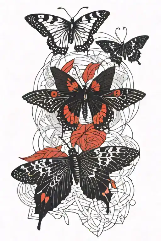 2 Black Butterflies 1 Red Moth 1 Black Butterfly With Broken Wing