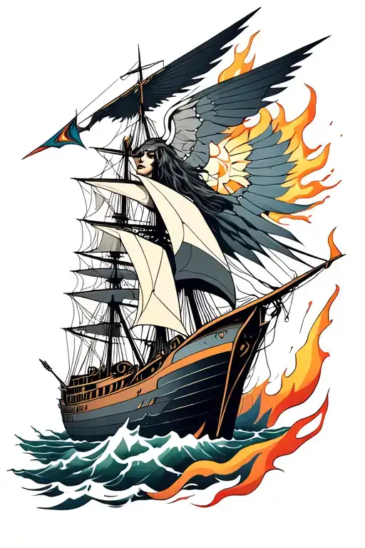 Valkyrie In Comat With Ship And Flames