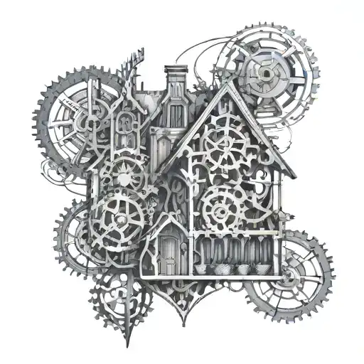 A Gothic House With A Love Heart Inside It That Is Made From Cogs And Gears