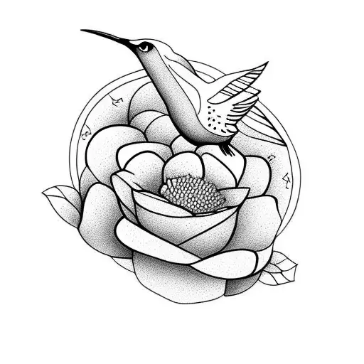 Flower And Hummingbird And A Cat