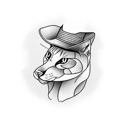 Calico Cat Head With Cowboy Hat