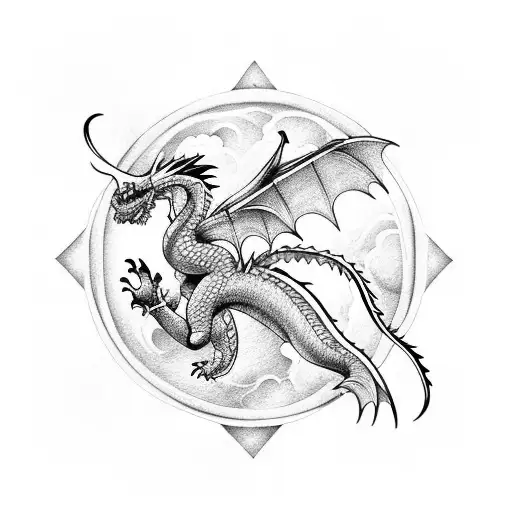 Dragon While Flying With Wings Minimalist Aesthetic