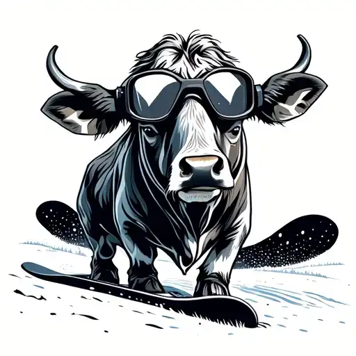 Cow Snowboarding With Goggles