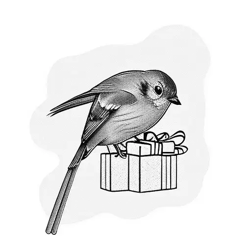 Blue Bird Perched On A Gift Box