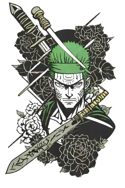 One Piece Zoro Swords Crossed With Sakura Petals