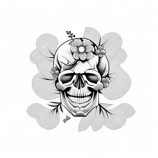 Skull Mixed With A Cherry Blossomtree