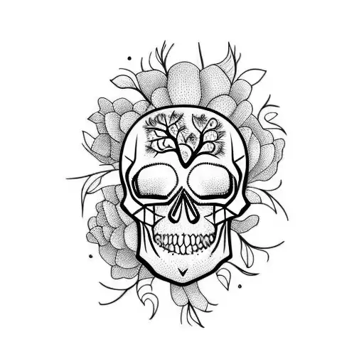 Skull Mixed With A Cherry Blossomtree