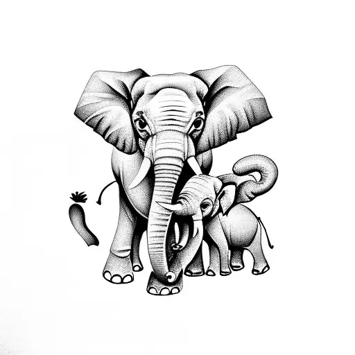 Baby Elephant With Elephant Mother