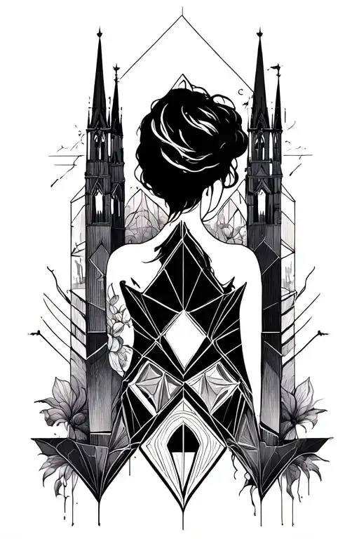 Variety Of Geometric Gothic Towers And Architecture Tattoo For Female Back To Highlight Hips